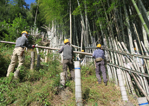 下段の棚積み竹から作業を開始